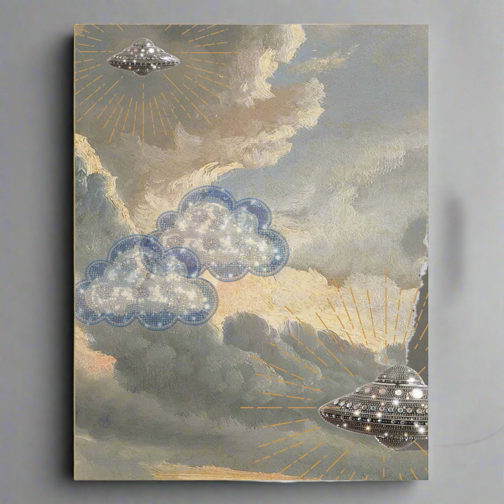 Cloud dreams magnetic notepad ft sequined blue clouds and UFO design