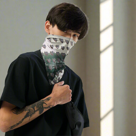 Model styling Lunar Dust bandana as face cover