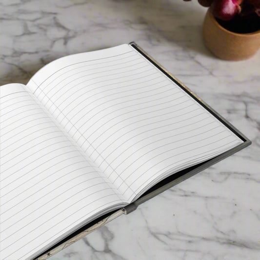 Open notebook blank pages of the Mystical mushroom notebook 