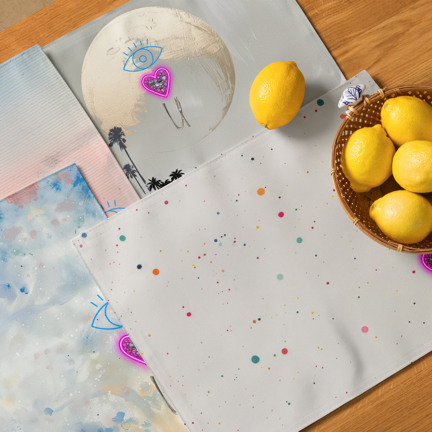 Placemat with golden sun and I Love You text