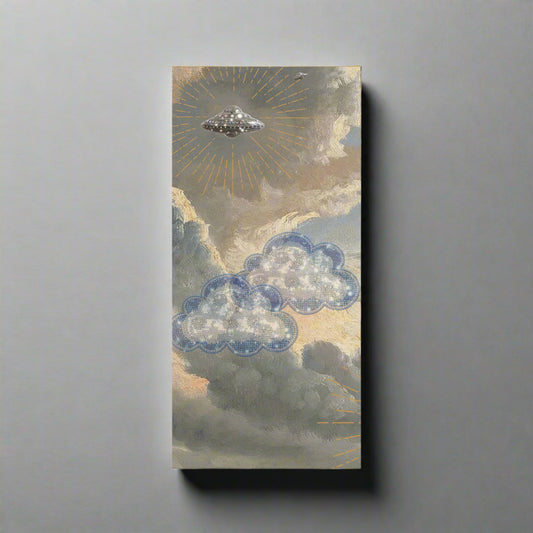 Cloud dreams magnetic notepad with golden sunbeams and UFO 
