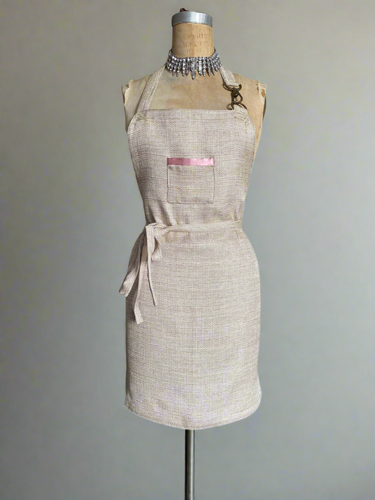 Blush apron solid beige side with pink satin pocket detail
