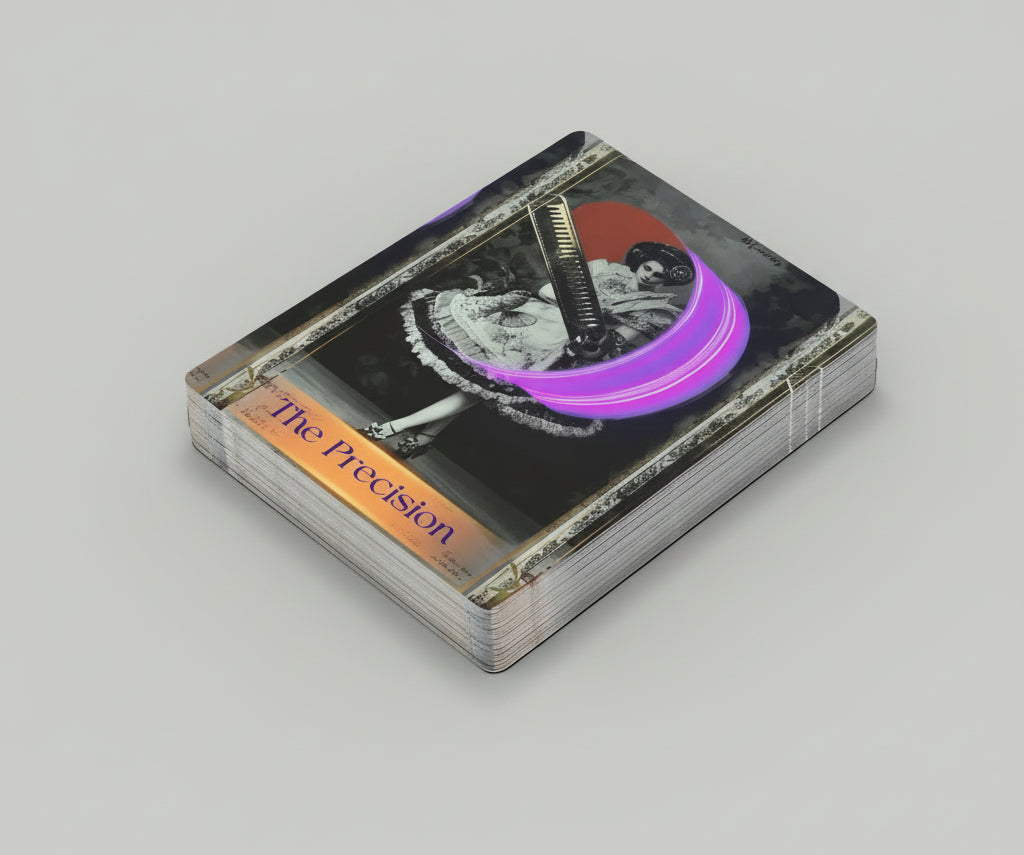 Culinary tarot card deck overhead angle view