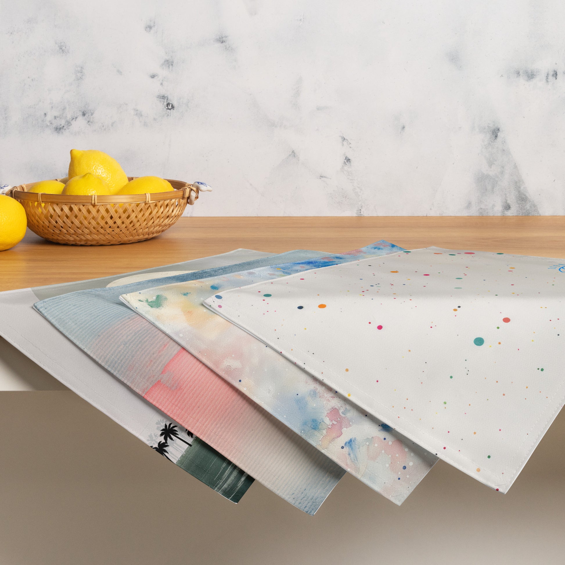 I Love You placemats set of 4  hanging off ktichen table view 