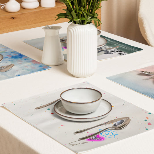 I Love You placemats set of 4 with different backgrounds on kitchen table