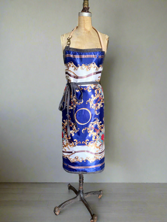 Royalty apron with elegant blue rim and double-sided design