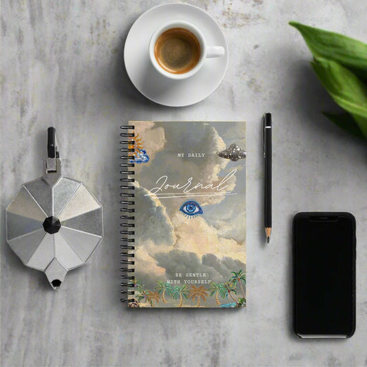 My Daily Journal spiral notebook ready for writing and coffee